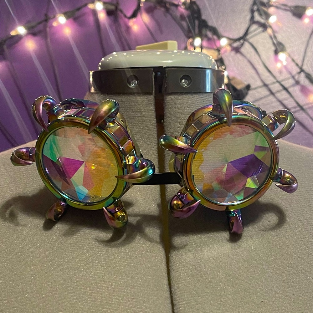 Kaleidoscope festival & rave goggles, steampunk cybergoth duo chrome spikes